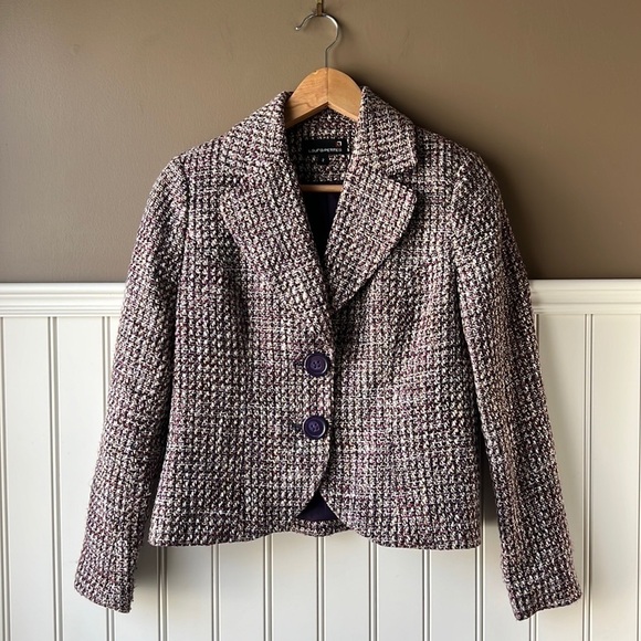 LAURA PETITES Purple Bouclé Wool Blend Knit Two Button Closure Blazer Size 2 - Picture 17 of 17